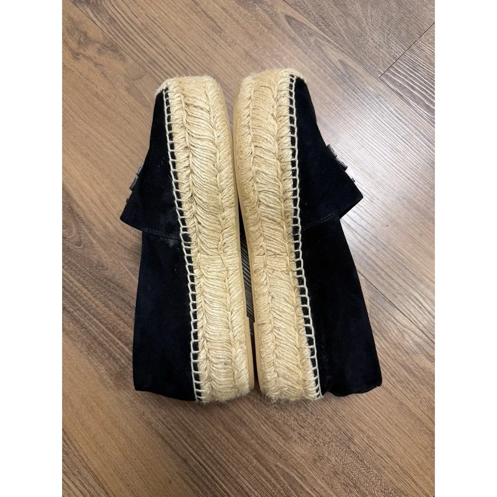 Tory Burch Espadrille Black Platform Slides Leather Suede Chunky Resort Luxury